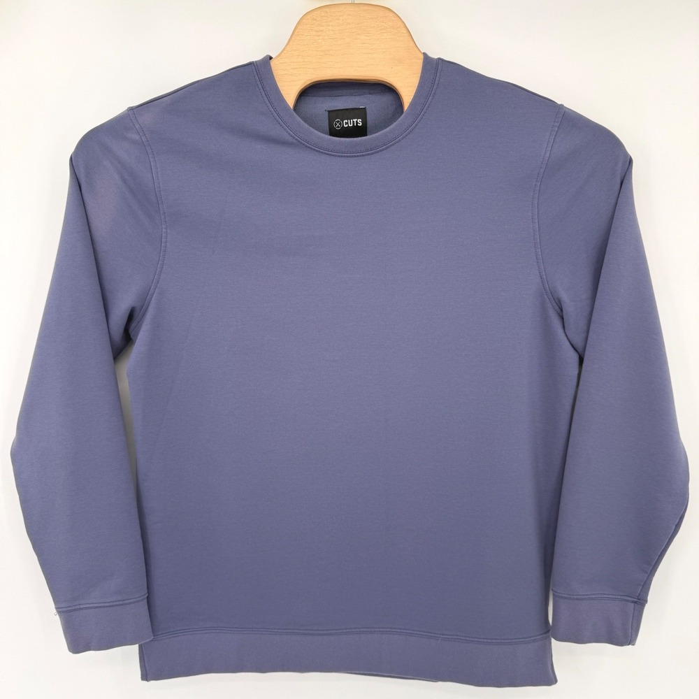 Cuts Sweatshirt Mens Large Blue L1037 Crew Neck Long Sleeve Athleisure Basic